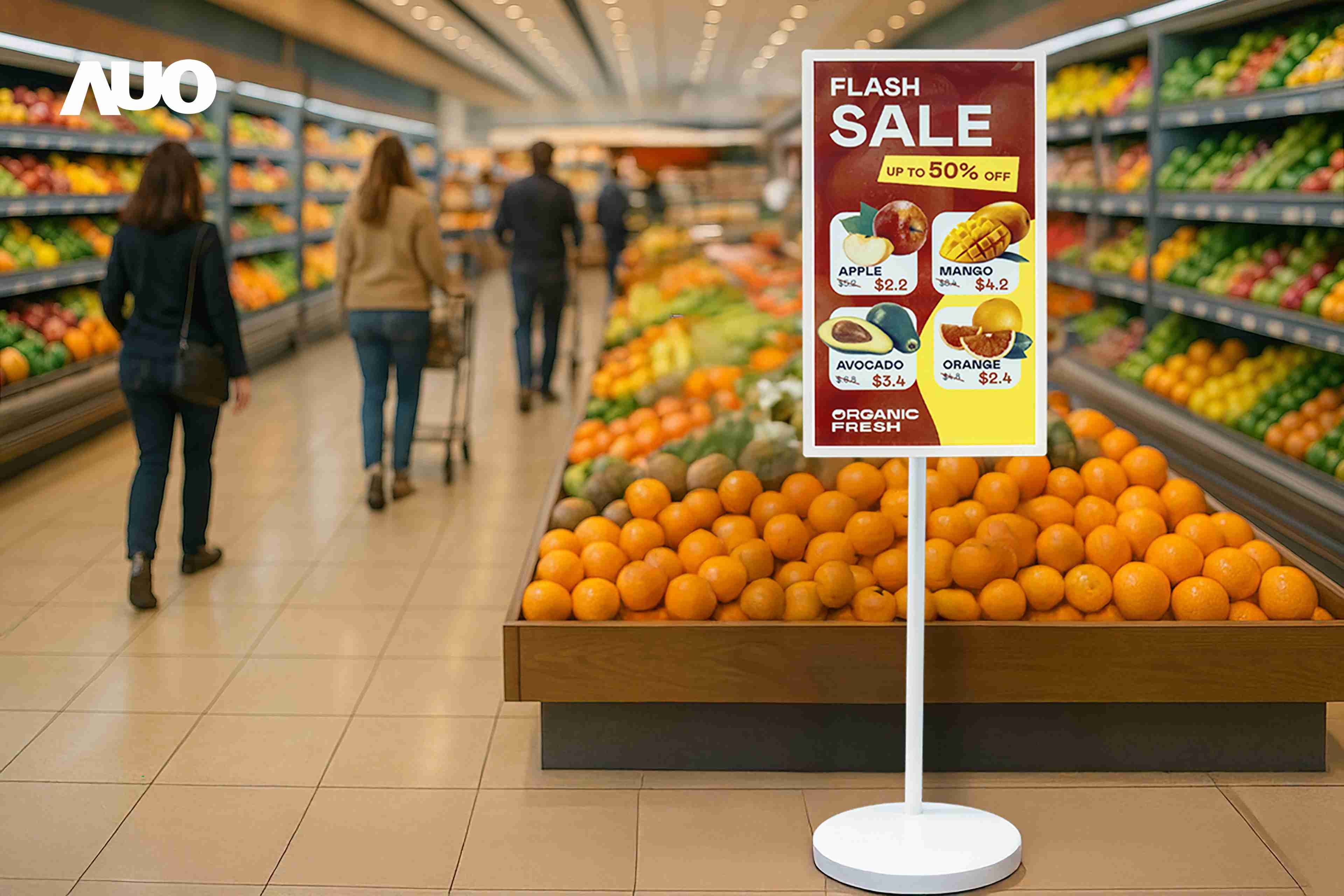 达擎首亮相低功耗、、、、全彩的〝aecoPost电子纸解决方案〞，，，仅在更新画面时需要微量的电力驱动，，无需布建电线的便捷设计，，，，使其可灵活应用、、、随意置放，，，并可透过云端或行动装置app，，轻松管理及排程广告内容，，晋升店头营销利器。。。